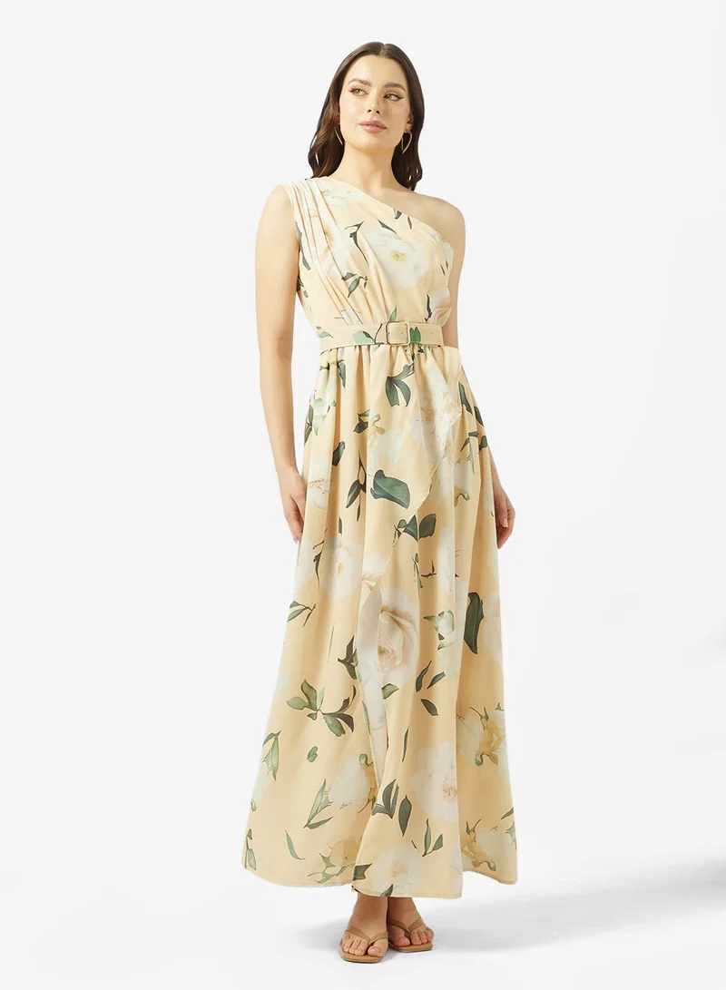 جينجر فستان بحمالة كتف واحدة وطبعات زهور بتصميم -